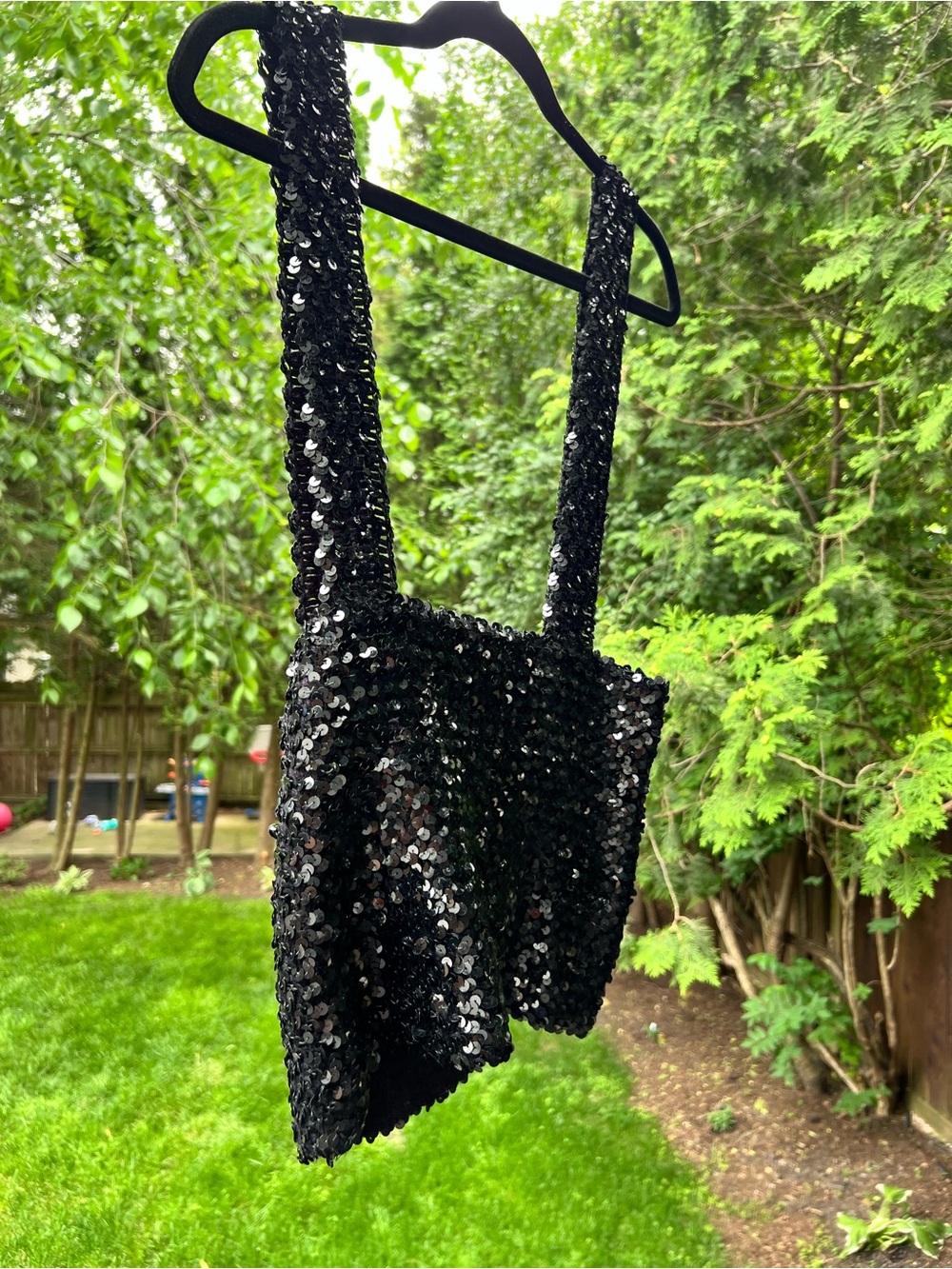 Black Sequin Crop Top with Wide Straps